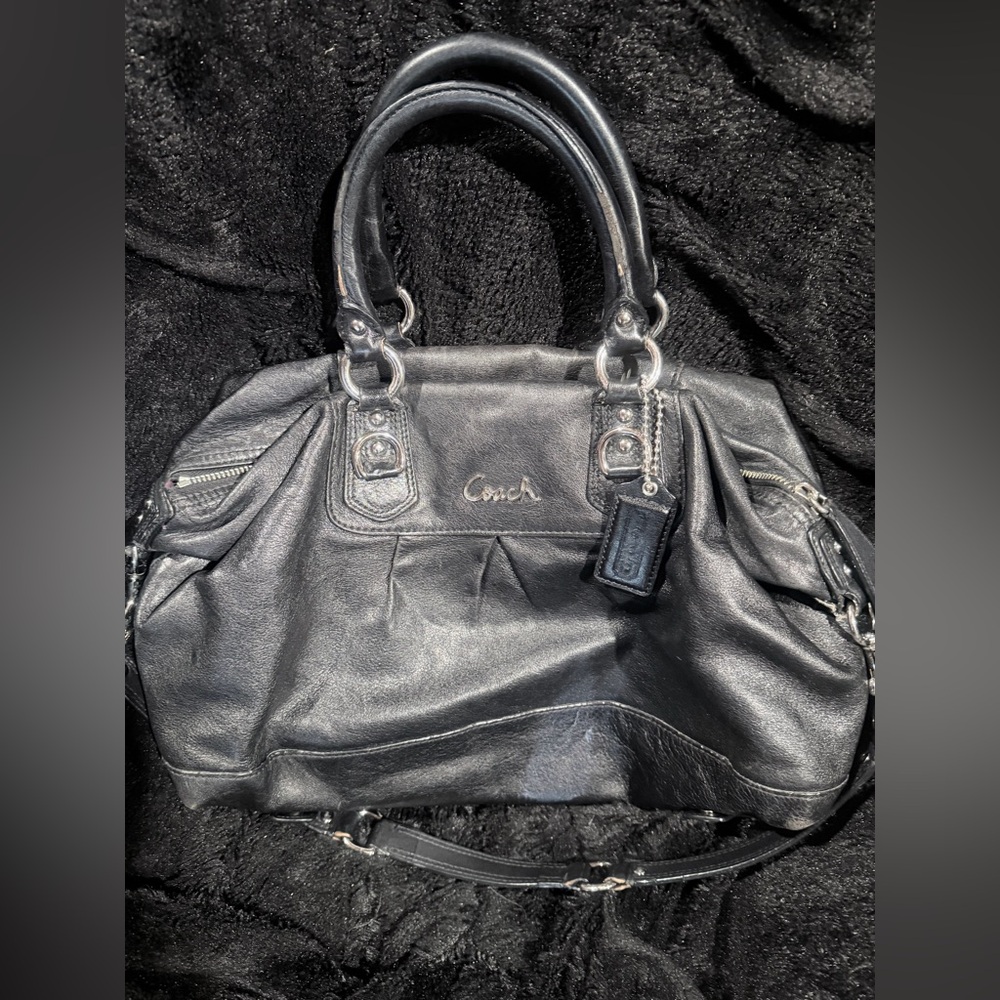 Coach Ashley black leather satchel. In excellent condition. See pictures